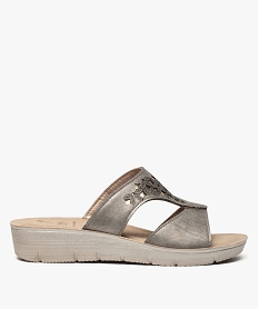 GEMO Mules femme métallisées avec talon compensé et semelle confort gris standard