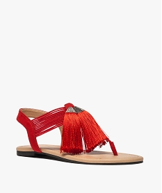 sandales femme a entredoigt dinspiration ethnique avec pompons rouge sandales plates et nu-pieds8448801_2