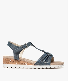 sandales femme avec bride en t aspect texture plisse bleu sandales plates et nu-pieds8455901_1