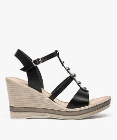 GEMO Sandales femme compensées avec clous métalliques noir standard