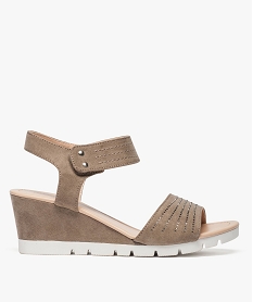 GEMO Sandales femme à talon compensé en suédine et strass marron fonce