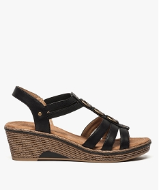 GEMO Sandales femme à talon compensé avec brides élastiques noir standard