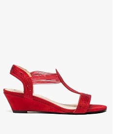 GEMO Sandales femme compensées avec strass Rouge