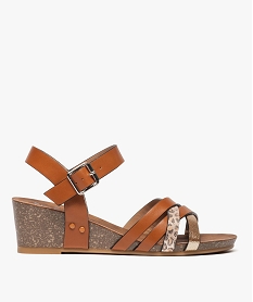 GEMO Sandales femme à talon compensé avec brides à motifs marron standard