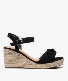 GEMO Sandales femme en suédine à talon compensé en corde et nœud noir standard