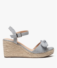 GEMO Sandales femme en toile rayée avec talon compensé en corde bleu standard