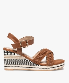 GEMO Sandales femme à talon compensé et brides tressées marron standard