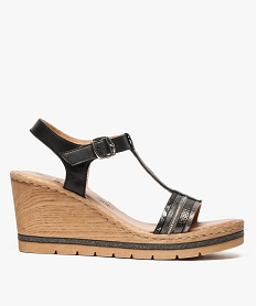 GEMO Sandales femme façon salomé à talon compensé noir standard