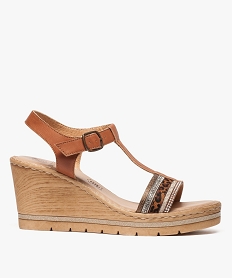 GEMO Sandales femme façon salomé à talon compensé marron standard