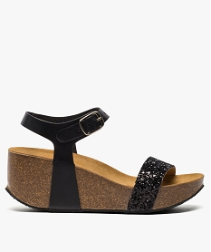 GEMO Sandales femme à semelle compensée et bride pailletée noir standard