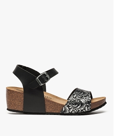GEMO Sandales femme casual à talon compensé en liège et large bride noir standard