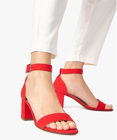 GEMO Sandales femme à talon large et bride cheville dessus suédine rouge standard