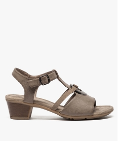 GEMO Sandale femme confort avec bijou métallique sur le dessus marron fonce