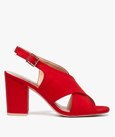 GEMO Sandales femme à talon haut et larges brides croisées Rouge