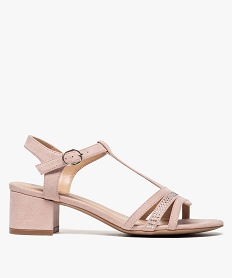 GEMO Sandales femme à talon avec brides et strass Rose