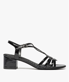 GEMO Sandales femme vernies à brides et talon large Noir