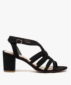 GEMO Sandales femme en suédine à talon haut et large Noir
