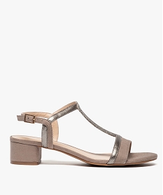 GEMO Sandales femme à petit talon et brides fines marron fonce
