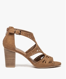 GEMO Sandales femme à talon avec dessus ajouré et double fermeture marron standard