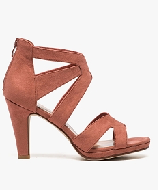 GEMO Sandales femme en suédine à talon haut et contrefort zippé rose standard