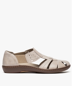 GEMO Sandales femme confort dessus cuir à brides élastiquées beige standard