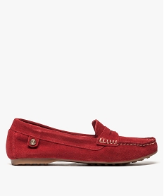 GEMO Mocassins femme en cuir uni et semelle à picots rouge standard