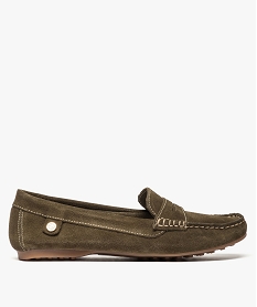 GEMO Mocassins femme en cuir uni et semelle à picots kaki standard