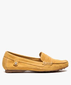 GEMO Mocassins femme en cuir uni et semelle à picots Jaune