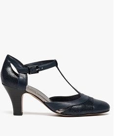 GEMO Escarpins femme salomé dessus cuir Bleu