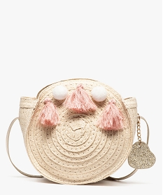 GEMO Sac à main fille en paille avec pompons et bandoulière dorée Beige