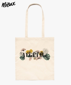 totebag en coton bio imprime vegetal beige cabas - grand volume8517401_1