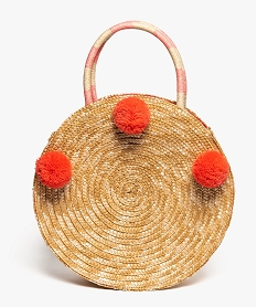 sac femme en paille de forme ronde avec pompons colores beige cabas - grand volume8518801_1