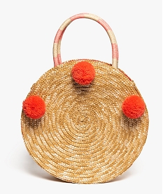 GEMO Sac femme en paille de forme ronde avec pompons colorés Beige