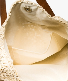 sac femme forme ronde en raphia et pompons colores beige cabas - grand volume8519301_3