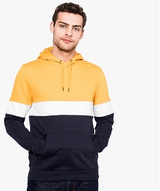 sweat homme tricolore a capuche et poche kangourou jaune sweats8528601_1