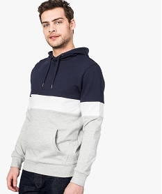 GEMO Sweat homme tricolore à capuche et poche kangourou Bleu