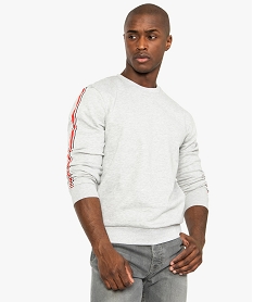 GEMO Sweat molletonné pour homme avec bandes tricolores sur les manches Gris