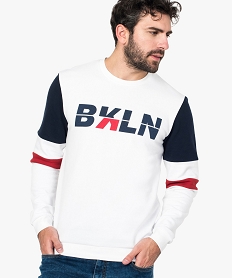 sweat homme en molleton doux imprime inspiration vintage blanc8529101_1