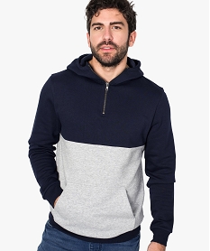 GEMO Sweat homme bicolore à capuche et col zippé Bleu