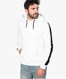 sweat homme a capuche avec bandes sur les manches blanc sweats8529401_1