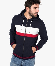 GEMO Sweat homme zippé à capuche et bandes colorées Bleu