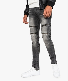 GEMO Jean slim pour homme avec zip fantaisie sur lavant Gris