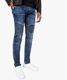 GEMO Jean slim homme avec empiècements surpiqués sur les genoux Bleu