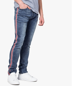 GEMO Jean homme coupe slim taille basse à rayures latérales Bleu