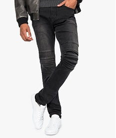 GEMO Jean slim pour homme avec surpiqûres sur les hanches et sur les genoux Noir