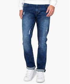 GEMO Jean homme stretch coupe straight délavé effet usé Bleu