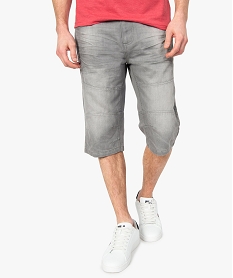 GEMO Pantacourt homme en jean avec surpiqûres Gris