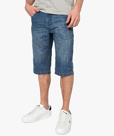 pantacourt homme en jean avec surpiqures bleu8533001_1