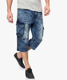 GEMO Bermuda homme en jean avec larges poches sur les cuisses Bleu