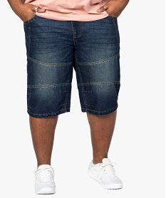 GEMO Bermuda homme en denim avec surpiqûres apparentes Bleu